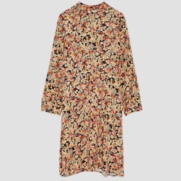 Zara retro floral Liberty high neck long sleeve skater dress small - Picture 5 of 8